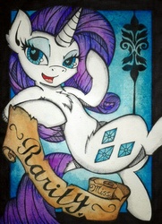 Size: 792x1092 | Tagged: safe, artist:canvymamamoo, rarity, g4, female, looking at you, solo, sultry pose, traditional art