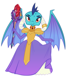 Size: 800x911 | Tagged: safe, artist:queencold, princess ember, dragon, g4, armor, beautiful, bloodstone scepter, clothes, curtsey, dragon lord ember, dragoness, dress, female, jewelry, lady of war, queen, simple background, solo, teenaged dragon, transparent background
