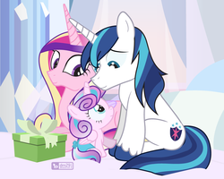 Size: 1050x840 | Tagged: safe, artist:dm29, princess cadance, princess flurry heart, shining armor, alicorn, pony, unicorn, g4, cute, family, father and daughter, father's day, female, filly, flurrybetes, hoof on hoof, julian yeo is trying to murder us, male, mare, mother and daughter, present, smiling, stallion, trio