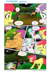 Size: 1024x1447 | Tagged: safe, artist:jeremy3, apple bloom, scootaloo, sweetie belle, earth pony, pony, comic:everfree, g4, comic, crying, cutie mark crusaders, injured, magic, protecting