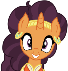 Size: 3309x3450 | Tagged: safe, artist:sketchmcreations, saffron masala, pony, unicorn, g4, spice up your life, cute, ear piercing, earring, female, grin, happy, high res, jewelry, looking at you, piercing, simple background, smiling, solo, transparent background, vector