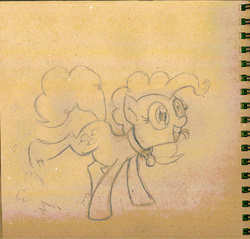 Size: 1329x1272 | Tagged: safe, artist:docwario, pinkie pie, pony, g4, behaving like a dog, collar, female, monochrome, pet tag, sketch, solo, tongue out, traditional art