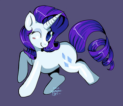 Size: 1078x926 | Tagged: safe, artist:kaphrin, rarity, g4, female, raised hoof, smiling, solo, walking, wink