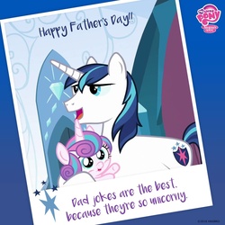 Size: 1200x1200 | Tagged: safe, princess flurry heart, shining armor, g4, official, dad joke, father and daughter, father's day, my little pony logo, pun