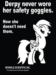 Size: 4800x6400 | Tagged: safe, artist:zvn, derpy hooves, pegasus, pony, g4, absurd resolution, black background, female, happy, mare, meme, monochrome, open mouth, poster, raised hoof, safety, safety goggles, sign, simple background, smiling, solo