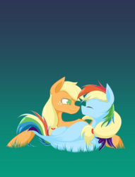 Size: 2894x3792 | Tagged: safe, artist:waterferret, applejack, rainbow dash, g4, cuddling, female, high res, lesbian, ship:appledash, shipping, snuggling