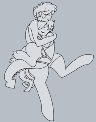 Size: 1477x1876 | Tagged: safe, artist:/d/non, oc, oc only, oc:rory, oc:thistle, satyr, cuddling, cute, monochrome, parent:spike, parent:twilight sparkle, sleeping, snuggling