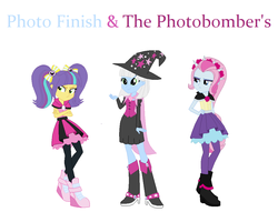 Size: 1024x782 | Tagged: safe, artist:creepypastafran, photo finish, pixel pizazz, violet blurr, equestria girls, g4, alternate universe, clothes swap, female, misspelling, trixie and the illusions