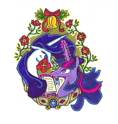 Size: 873x915 | Tagged: safe, artist:foldawaywings, rarity, twilight sparkle, pony, unicorn, g4, bell, book, bust, female, flower, lesbian, mare, marker drawing, rose, ship:rarilight, shipping, simple background, traditional art, unicorn twilight, white background