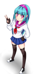 Size: 1338x2722 | Tagged: safe, artist:elgatosabio, artist:eliozdherion, sonata dusk, human, equestria girls, g4, blushing, clothes, converse, female, fingerless gloves, gloves, human coloration, humanized, no pupils, school uniform, shoes, simple background, sneakers, socks, solo, thigh highs, transparent background