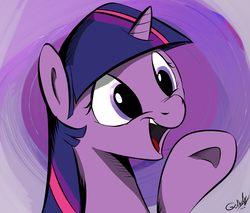 Size: 1280x1090 | Tagged: safe, artist:rutkotka, twilight sparkle, g4, bust, cute, female, happy, open mouth, portrait, raised hoof, smiling, solo, underhoof