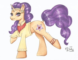 Size: 6094x4733 | Tagged: safe, artist:fleurescience, saffron masala, pony, unicorn, g4, spice up your life, absurd resolution, bedroom eyes, female, looking at you, mare, raised hoof, raised leg, simple background, smiling, solo, traditional art, white background