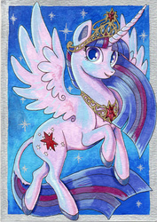 Size: 1752x2471 | Tagged: safe, artist:the-hare, twilight sparkle, alicorn, classical unicorn, pony, g4, female, flying, horn, leonine tail, solo, traditional art, twilight sparkle (alicorn)