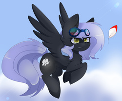 Size: 1917x1582 | Tagged: dead source, safe, artist:php69, oc, oc only, pegasus, pony, feather, flying, goggles, solo