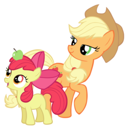 Size: 7200x7200 | Tagged: safe, artist:whynotscenery, apple bloom, applejack, g4, absurd resolution, apple, food, open mouth, simple background, sisters, transparent background, vector