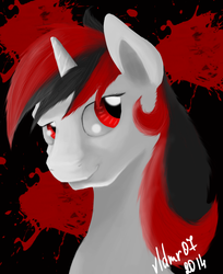 Size: 1024x1252 | Tagged: safe, artist:vldmr07, oc, oc only, oc:blackjack, pony, unicorn, fallout equestria, fallout equestria: project horizons, bust, fanfic, fanfic art, female, glowing horn, horn, levitation, magic, mare, portrait, solo, telekinesis