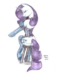 Size: 2552x3510 | Tagged: safe, artist:baron engel, color edit, edit, rarity, pony, unicorn, g4, butt, choker, clothes, colored, female, high res, lingerie, mare, pencil drawing, plot, solo, traditional art