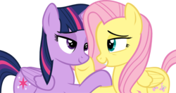 Size: 863x457 | Tagged: safe, artist:ironm17, fluttershy, twilight sparkle, alicorn, pony, g4, bedroom eyes, duo, female, lesbian, ship:twishy, shipping, simple background, transparent background, twilight sparkle (alicorn), vector