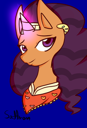 Size: 1700x2500 | Tagged: safe, artist:maskmastergp, saffron masala, pony, unicorn, g4, spice up your life, bust, female, glowing horn, horn, magic, mare, portrait, simple background, solo