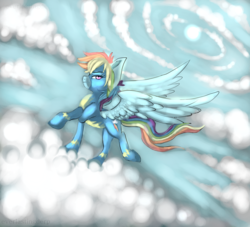 Size: 2999x2726 | Tagged: safe, artist:everlastingderp, rainbow dash, g4, clothes, cloud, female, high res, raised hoof, solo, spread wings, wonderbolts uniform