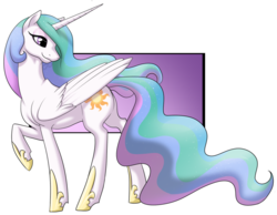 Size: 1024x793 | Tagged: safe, artist:black--glitter, princess celestia, g4, female, raised hoof, solo