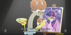 Size: 640x319 | Tagged: safe, artist:mlp-captions, screencap, discord, g4, what about discord?, bob ross, discovery family logo, meme, youtube caption