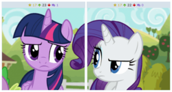 Size: 518x280 | Tagged: safe, rarity, spike, twilight sparkle, alicorn, pony, derpibooru, applejack's "day" off, g4, my little pony: friendship is magic, exploitable meme, juxtaposition, juxtaposition win, meme, meta, twilight sparkle (alicorn), win