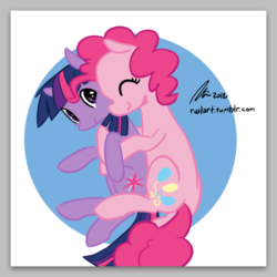 Size: 500x500 | Tagged: safe, artist:rwl, pinkie pie, twilight sparkle, g4, colored, cuddling, female, lesbian, ship:twinkie, shipping, snuggling, spooning