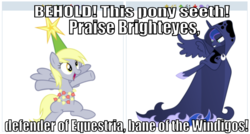 Size: 1036x556 | Tagged: safe, derpy hooves, spirit of hearth's warming yet to come, derpibooru, g4, exploitable meme, juxtaposition, juxtaposition win, meme, meta, text