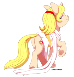 Size: 483x500 | Tagged: dead source, safe, artist:sion, oc, oc only, oc:charm stellar, pony, unicorn, clothes, female, hairband, heart, mare, solo, stars, toga