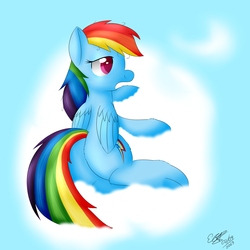 Size: 4000x4000 | Tagged: safe, artist:icy wings, rainbow dash, g4, absurd resolution, butt, cloud, female, morning, plot, solo