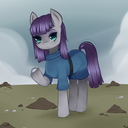 Size: 1000x1000 | Tagged: safe, artist:pichu-pii, boulder (g4), maud pie, pony, g4, clothes, female, looking at you, rock, solo, tunic