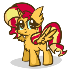 Size: 2000x2000 | Tagged: safe, artist:breezyblueyt, sunset shimmer, alicorn, pony, equestria girls, g4, alicornified, chest fluff, chibi, cute, female, fluffy, high res, race swap, shimmercorn, simple background, solo, transparent background