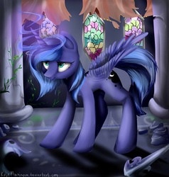 Size: 1024x1075 | Tagged: safe, artist:katemaximova, princess luna, friendship is magic, g4, female, s1 luna, scene interpretation, solo