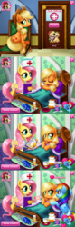 Size: 960x2880 | Tagged: safe, applejack, fluttershy, rainbow dash, pony, g4, doctor fluttershy, flash game, game, masha and the bear, nurse