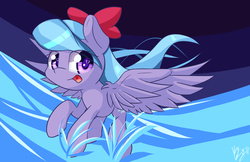 Size: 1964x1271 | Tagged: safe, artist:kawaiipony2, flitter, g4, bow, female, hair bow, heart eyes, open mouth, solo, spread wings, windswept hair, wingding eyes, wings