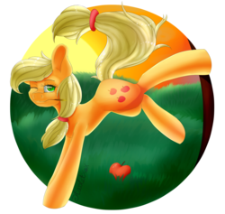 Size: 2113x2000 | Tagged: safe, artist:starletxox, applejack, g4, apple, bucking, female, food, high res, solo, straw, wink