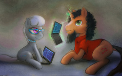 Size: 1920x1200 | Tagged: safe, artist:darkdoomer, silver spoon, earth pony, pony, g4, computer, laptop computer, magic, ponified, richard stallman, thinkpad