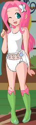 Size: 117x398 | Tagged: safe, artist:wolf, edit, fluttershy, human, g4, badly edited, clothes, cute, diaper, diaper edit, diapershy, equestria girls outfit, female, humanized, magical friends, non-baby in diaper, solo