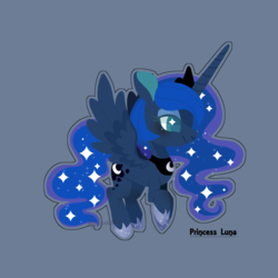 Size: 800x800 | Tagged: safe, artist:snow angel, princess luna, alicorn, pony, g4, chibi, female, mare, simple background, solo, sparkly eyes, sparkly mane, sparkly tail, spread wings, tail, wingding eyes