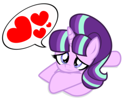 Size: 1280x1031 | Tagged: safe, artist:ivacatherianoid, starlight glimmer, g4, female, heart, looking at you, pictogram, prone, simple background, smiling, solo, speech bubble, transparent background, vector