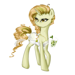 Size: 1000x1000 | Tagged: safe, artist:yuntaoxd, oc, oc only, pony, unicorn, clothes, cocktail, dress, drink, glass, simple background, solo, transparent background