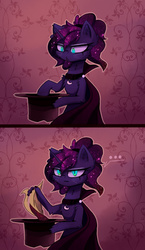 Size: 1160x2000 | Tagged: dead source, safe, artist:magnaluna, discord, princess luna, cat, g4, catified, comic, female, grumpy luna, hat, magic trick, male, ship:lunacord, shipping, species swap, straight, top hat