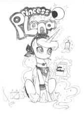 Size: 1987x2926 | Tagged: safe, artist:valcron, princess luna, g4, bandana, female, graffiti, magic, monochrome, paint can, solo, traditional art