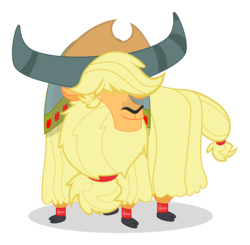 Size: 3057x3000 | Tagged: safe, artist:sollace, applejack, yak, g4, appleyak, cloven hooves, cowboy hat, female, hair over eyes, hat, high res, show accurate, simple background, solo, species swap, stetson, transparent background, vector, yakified