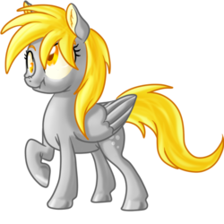 Size: 512x512 | Tagged: safe, artist:hywther, derpy hooves, pegasus, pony, g4, female, mare, raised hoof, scrunchy face, simple background, solo