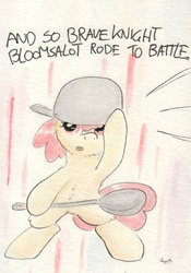 Size: 696x994 | Tagged: safe, artist:slightlyshade, apple bloom, earth pony, pony, g4, bipedal, female, open mouth, solo, traditional art