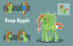 Size: 3537x2235 | Tagged: safe, artist:vindhov, oc, oc only, oc:snap apple, pegasus, pony, bow, braid, braided tail, female, freckles, high res, mare, offspring, parent:applejack, parent:soarin', parents:soarinjack, simple background, solo, tail bow, teal background