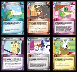 Size: 1024x953 | Tagged: safe, artist:mlpccg, angel bunny, applejack, gummy, opalescence, owlowiscious, rarity, tank, winona, g4, ccg, enterplay, marks in time, merchandise