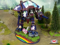 Size: 564x423 | Tagged: safe, fluttershy, rainbow dash, spike, sweetie belle, twilight sparkle, g4, battle cannon, chainsword, crossover, figurine, gaming miniature, imperial knight, miniature, photo, warhammer (game), warhammer 40k, weapon